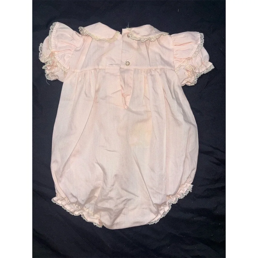 Vintage Alexis Baby Girl Bubble Romper Pink Lace Collar Tulip 0-3 newborn USA